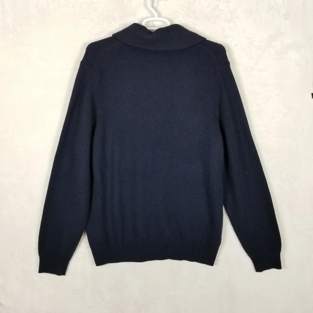 Brooks Brothers Sweater Men XL Navy Blue Italian Lambswool Shawl Collar Pullover